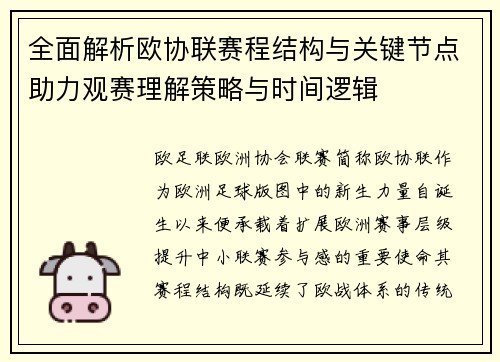 全面解析欧协联赛程结构与关键节点助力观赛理解策略与时间逻辑